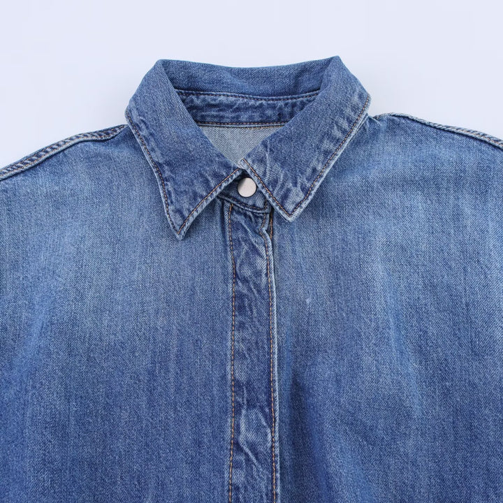 Dame jeans skjortklänning med elegant bälte och korta ärmar Mirla-Eva Jonsson