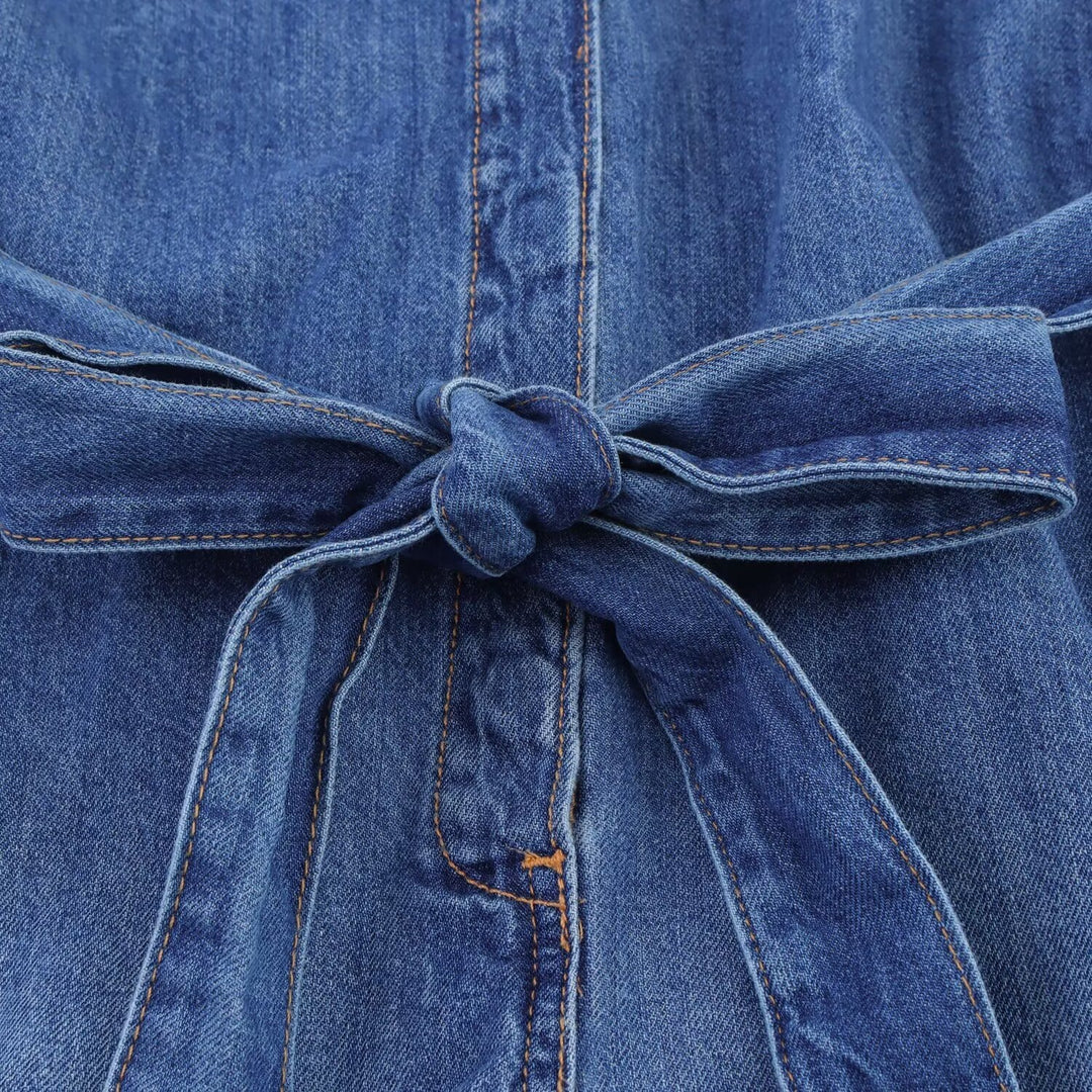 Dame jeans skjortklänning med elegant bälte och korta ärmar Mirla-Eva Jonsson