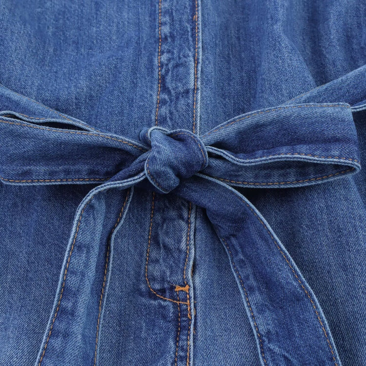 Dame jeans skjortklänning med elegant bälte och korta ärmar Mirla-Eva Jonsson