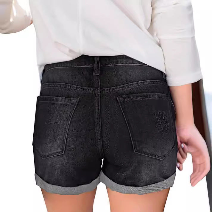 Dame jeansshorts med moderiktiga reavskärningar och avslappnad passform Mirla-Eva Jonsson