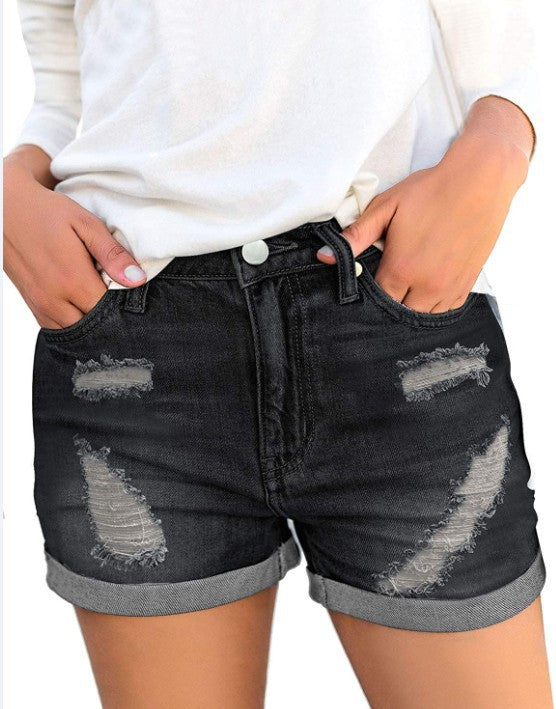 Dame jeansshorts med moderiktiga reavskärningar och avslappnad passform Mirla-Eva Jonsson