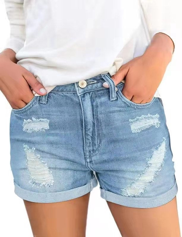 Dame jeansshorts med moderiktiga reavskärningar och avslappnad passform Mirla-Eva Jonsson