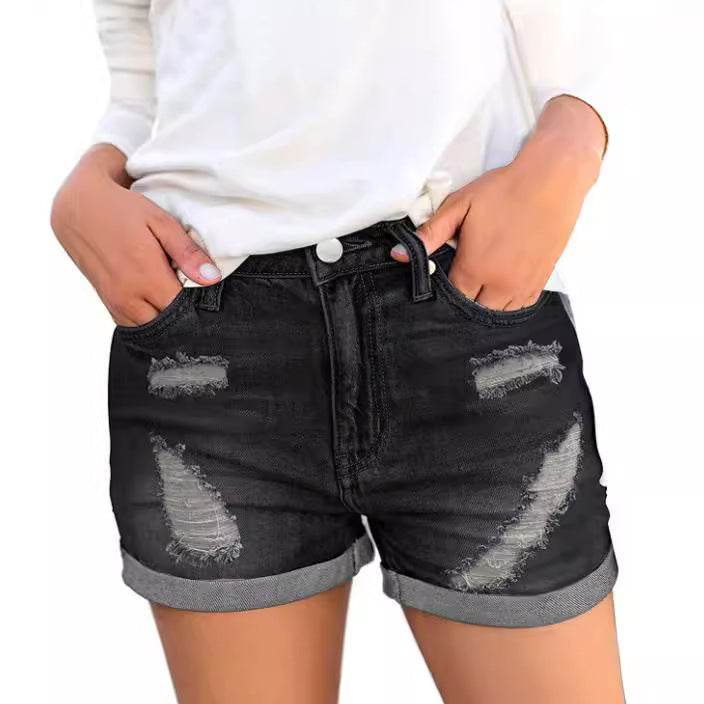 Dame jeansshorts med moderiktiga reavskärningar och avslappnad passform Mirla-Eva Jonsson