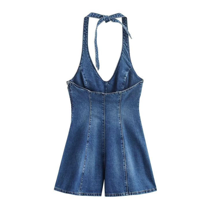 Dame jumpsuit i denim med korsremmar Mirla-Eva Jonsson