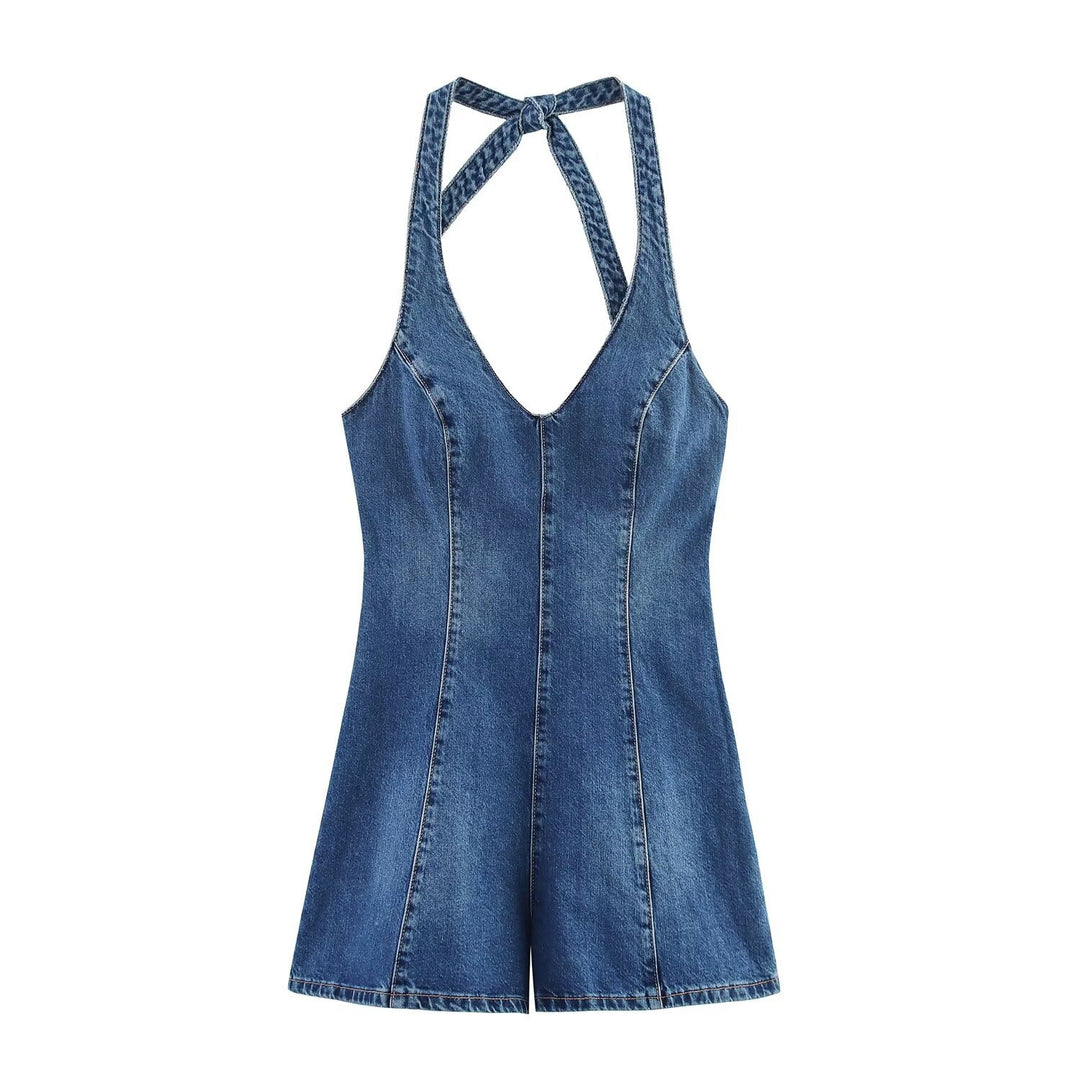 Dame jumpsuit i denim med korsremmar Mirla-Eva Jonsson