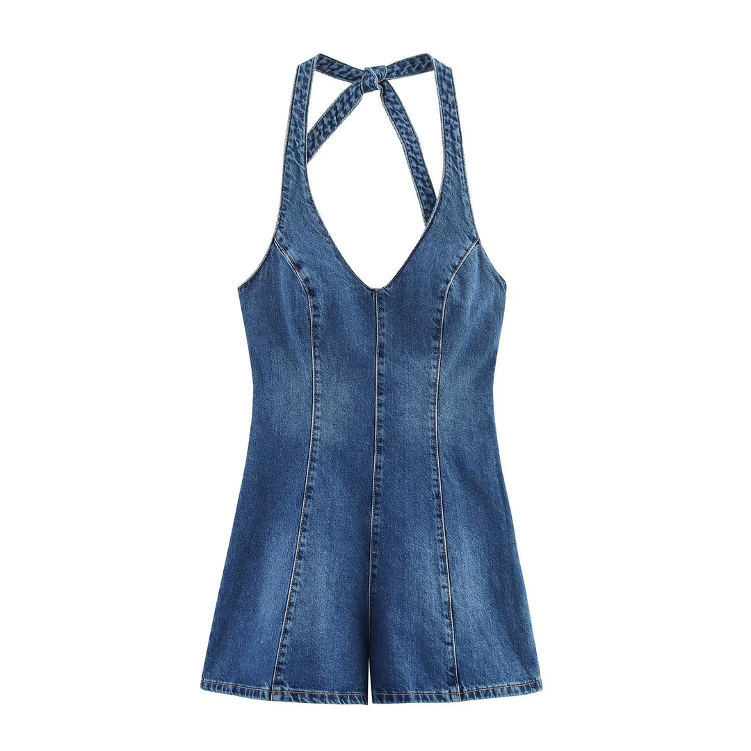 Dame jumpsuit i denim med korsremmar Mirla-Eva Jonsson