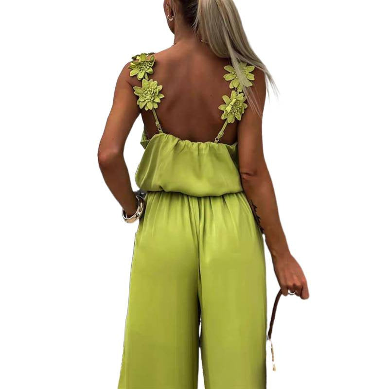 Dame jumpsuit med blommiga volanger och vida ben Mirla-Eva Jonsson