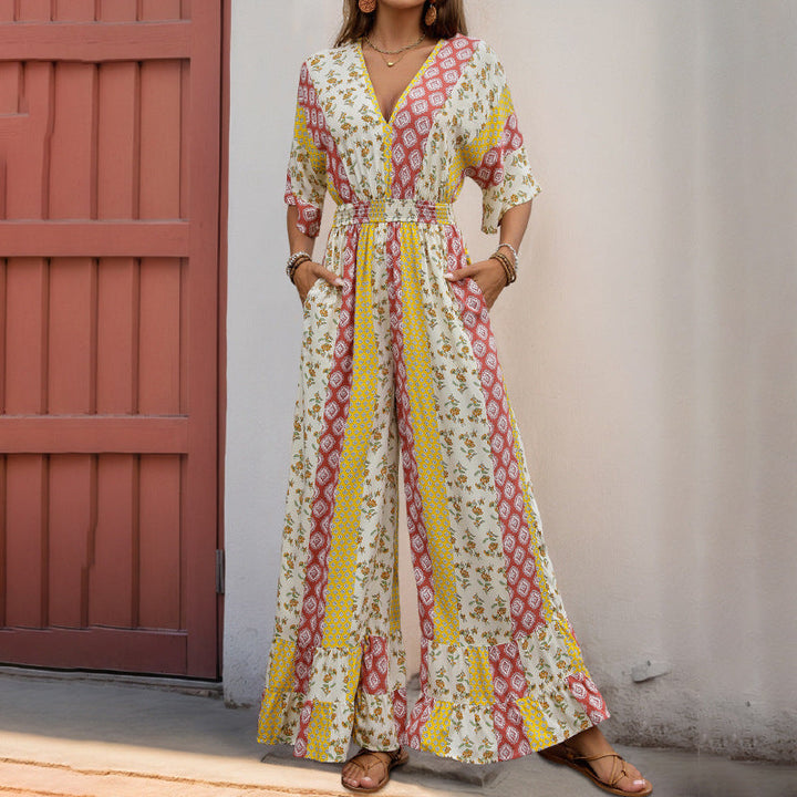 Dame jumpsuit med breda ben och elastisk midjerem Mirla-Eva Jonsson