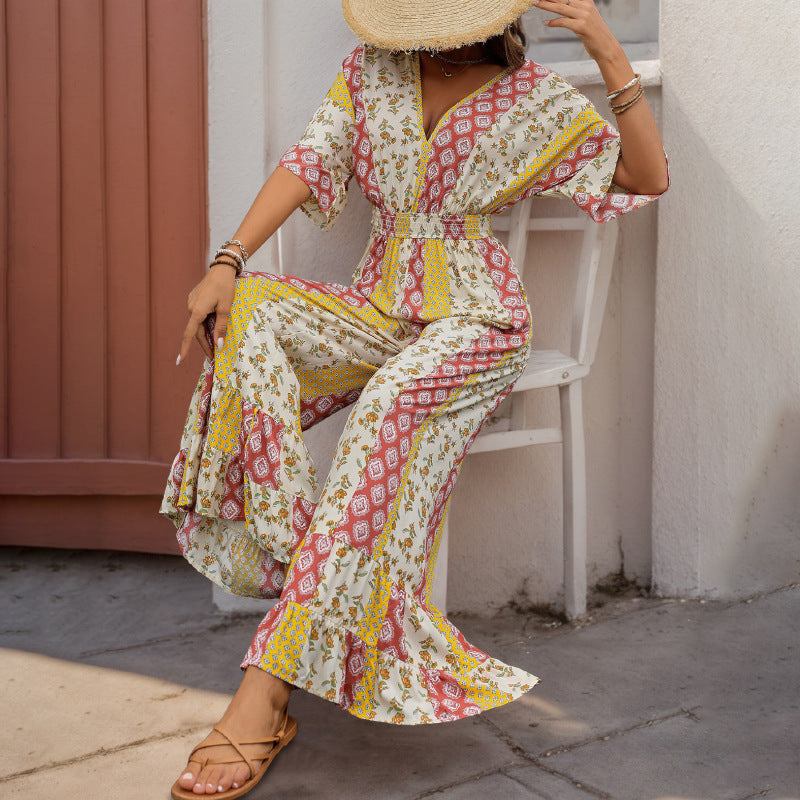 Dame jumpsuit med breda ben och elastisk midjerem Mirla-Eva Jonsson