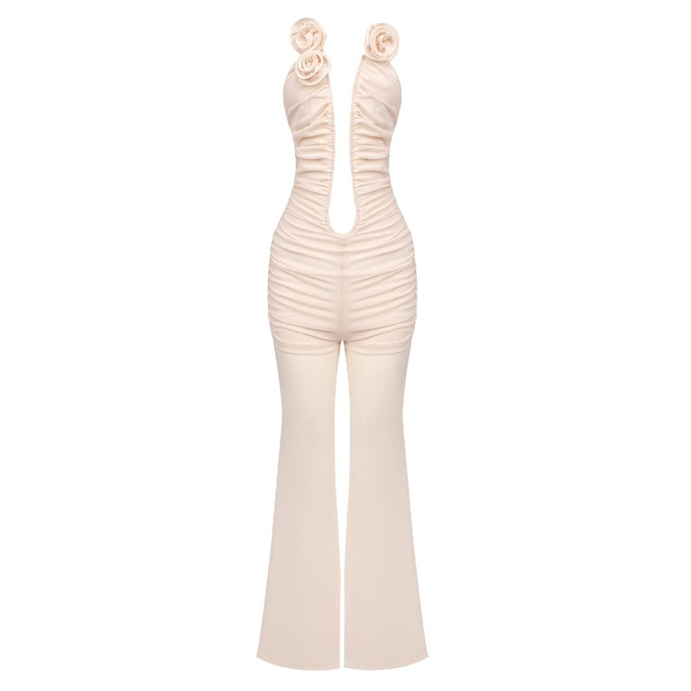 Dame jumpsuit med djup urringning och florala accenter Mirla-Eva Jonsson