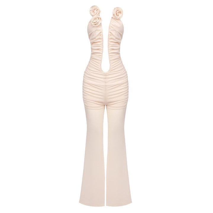 Dame jumpsuit med djup urringning och florala accenter Mirla-Eva Jonsson