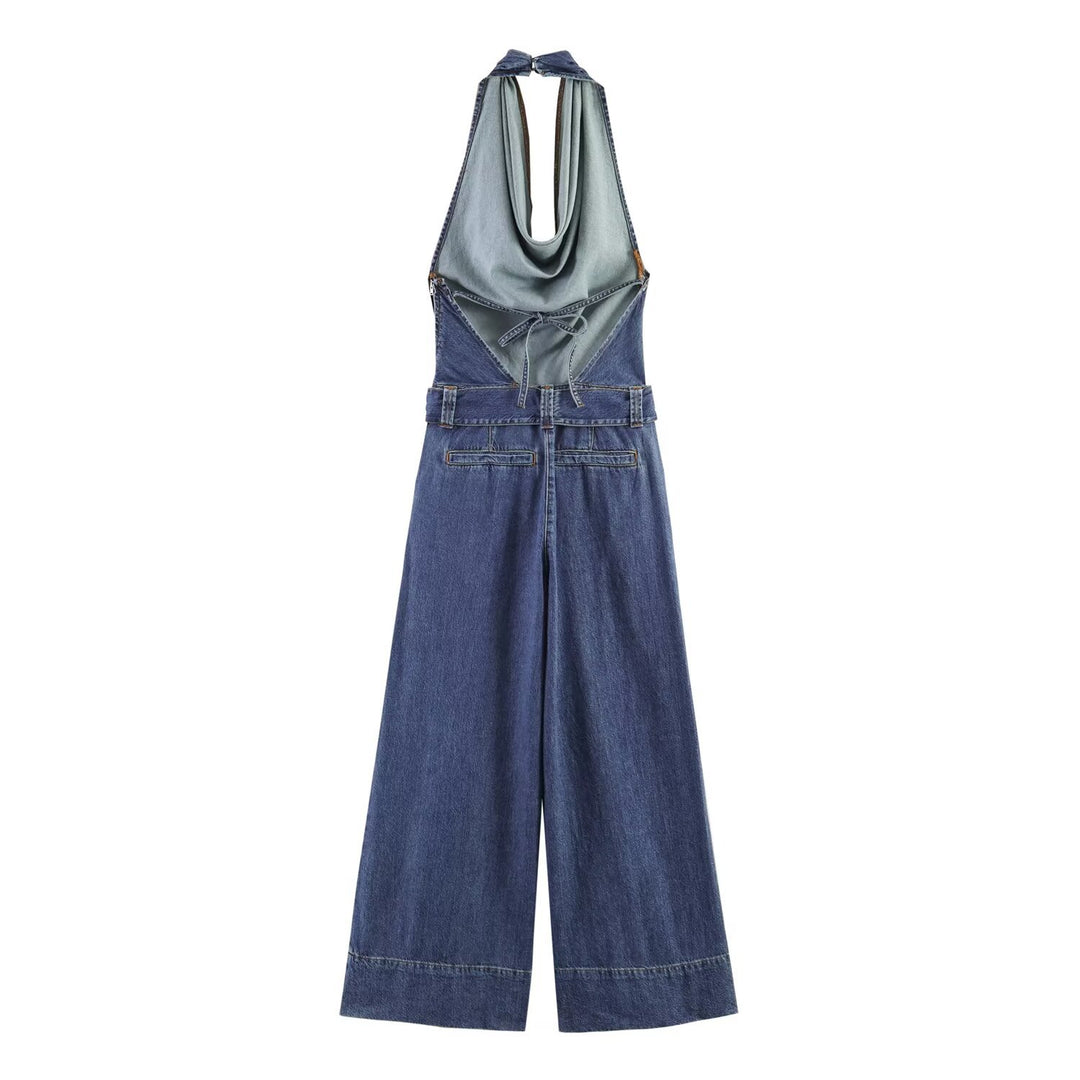 Dame jumpsuit med djupt V-ringning och vida ben Mirla-Eva Jonsson
