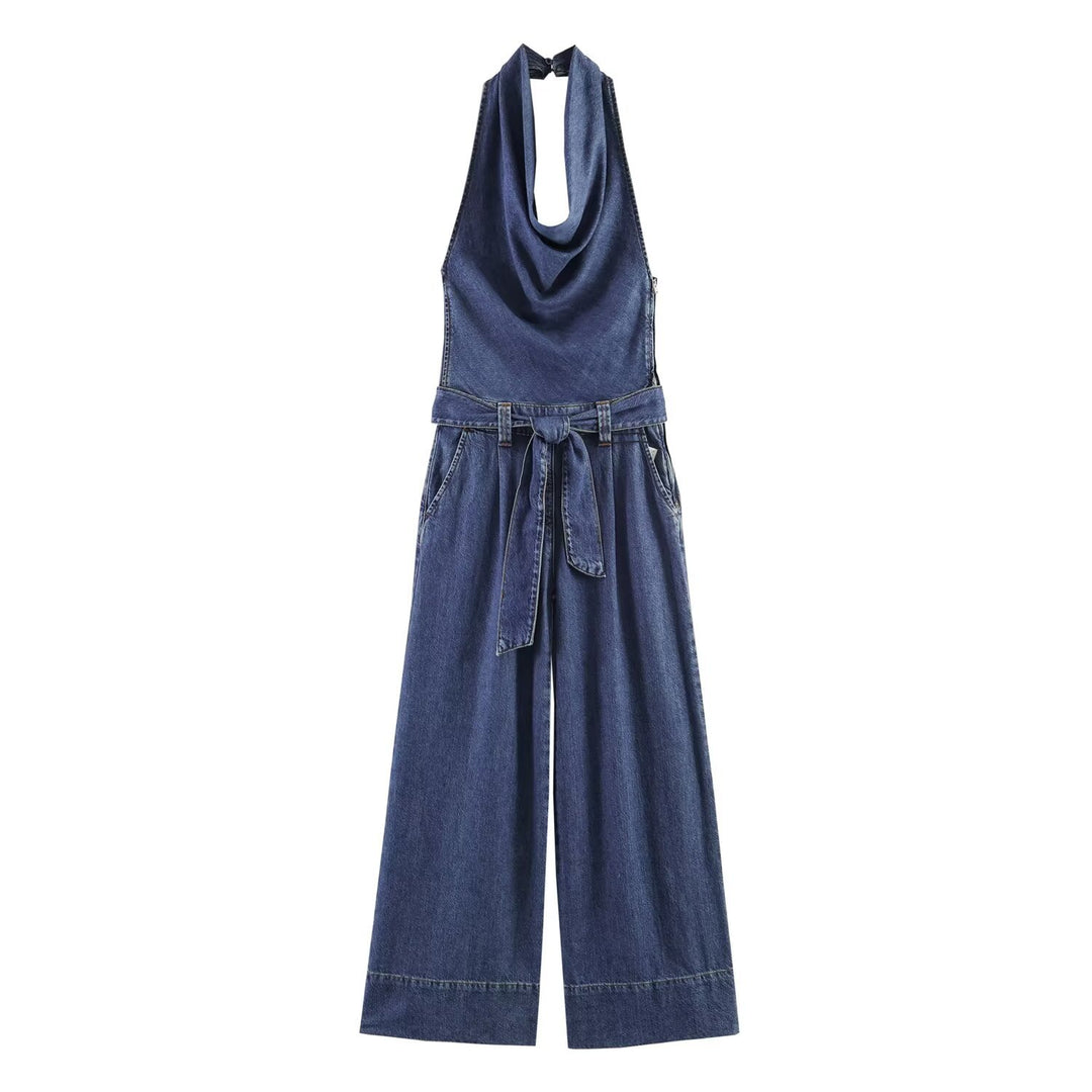 Dame jumpsuit med djupt V-ringning och vida ben Mirla-Eva Jonsson