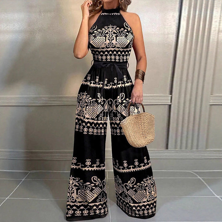 Dame jumpsuit med elegant haltern design och stiliga mönster detaljer Mirla-Eva Jonsson