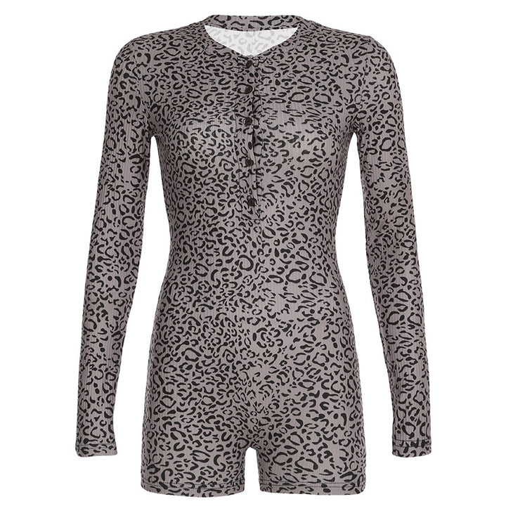 Dame jumpsuit med elegant leopardmönster och praktisk knäppning Mirla-Eva Jonsson