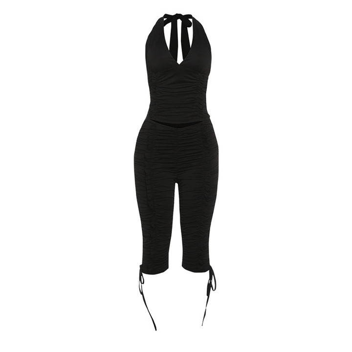 Dame jumpsuit med raffinerade rynkelement och stiliga knytband Mirla-Eva Jonsson