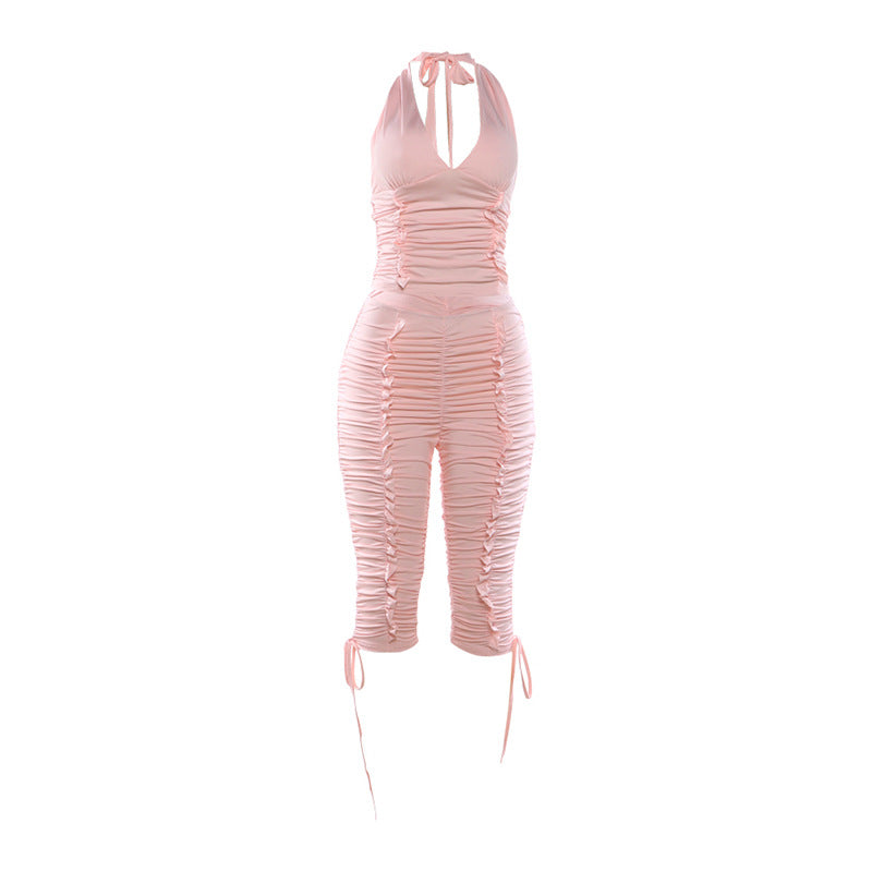 Dame jumpsuit med raffinerade rynkelement och stiliga knytband Mirla-Eva Jonsson