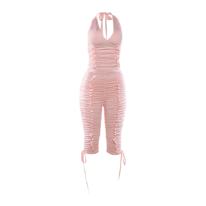 Dame jumpsuit med raffinerade rynkelement och stiliga knytband Mirla-Eva Jonsson