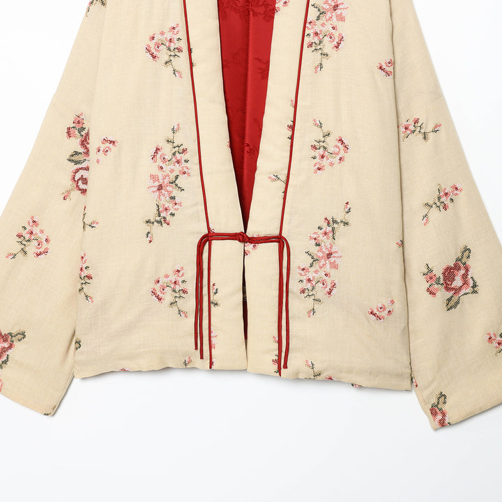 Dame kimono med ömma blommönster och elegant bälte Mirla-Eva Jonsson