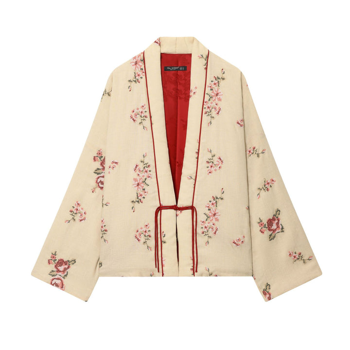 Dame kimono med ömma blommönster och elegant bälte Mirla-Eva Jonsson