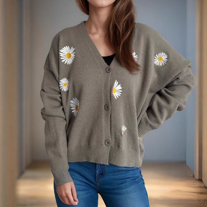Dame kofta med blommiga applikationer Mirla-Eva Jonsson