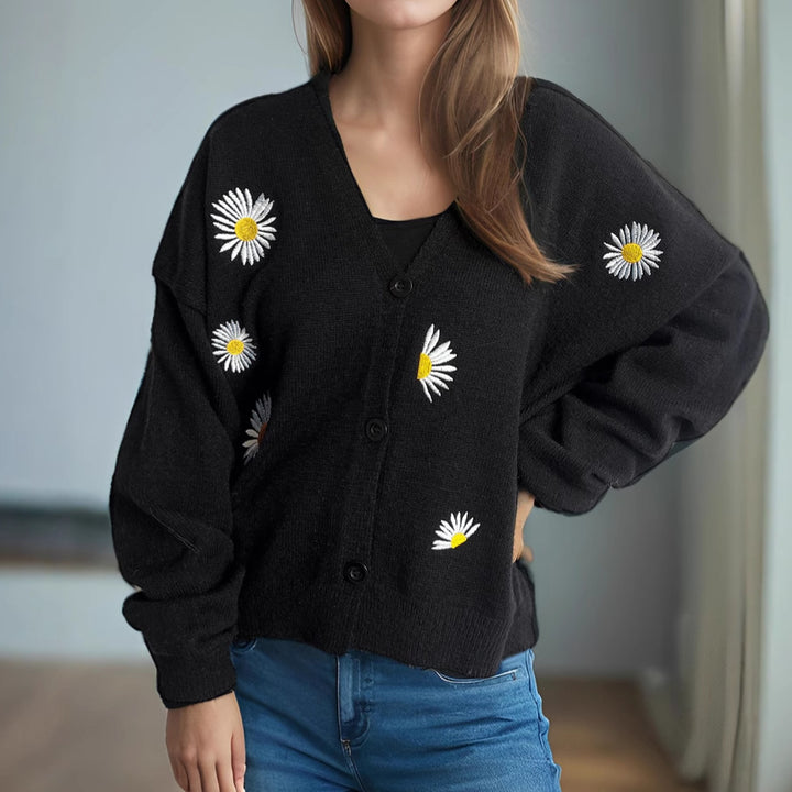 Dame kofta med blommiga applikationer Mirla-Eva Jonsson