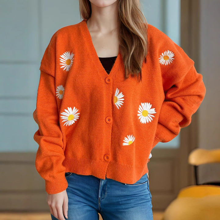 Dame kofta med blommiga applikationer Mirla-Eva Jonsson