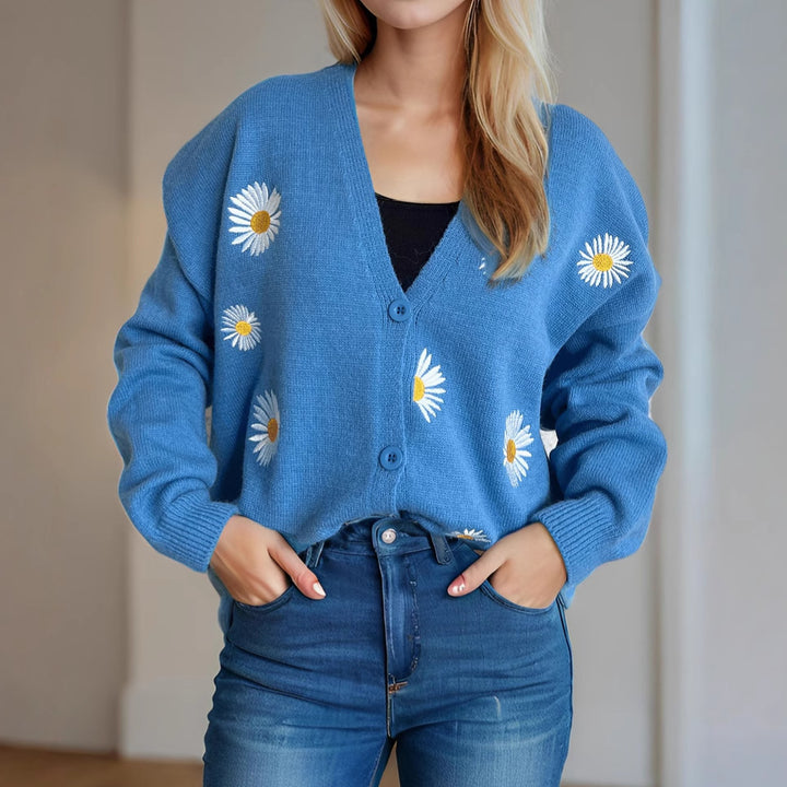 Dame kofta med blommiga applikationer Mirla-Eva Jonsson