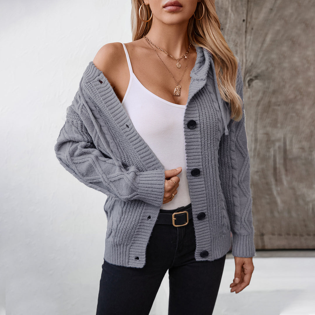 Dame kofta med huva och strukturerad design Mirla-Eva Jonsson