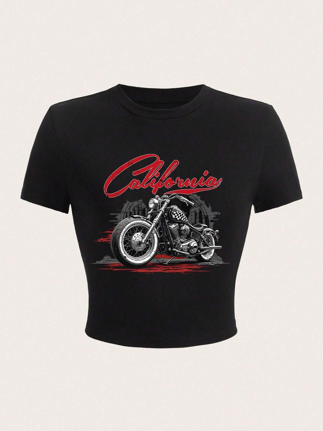 Dame kortärmad T-shirt med iögonfallande motorcykel-design Mirla-Eva Jonsson