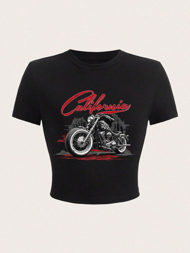 Dame kortärmad T-shirt med iögonfallande motorcykel-design Mirla-Eva Jonsson
