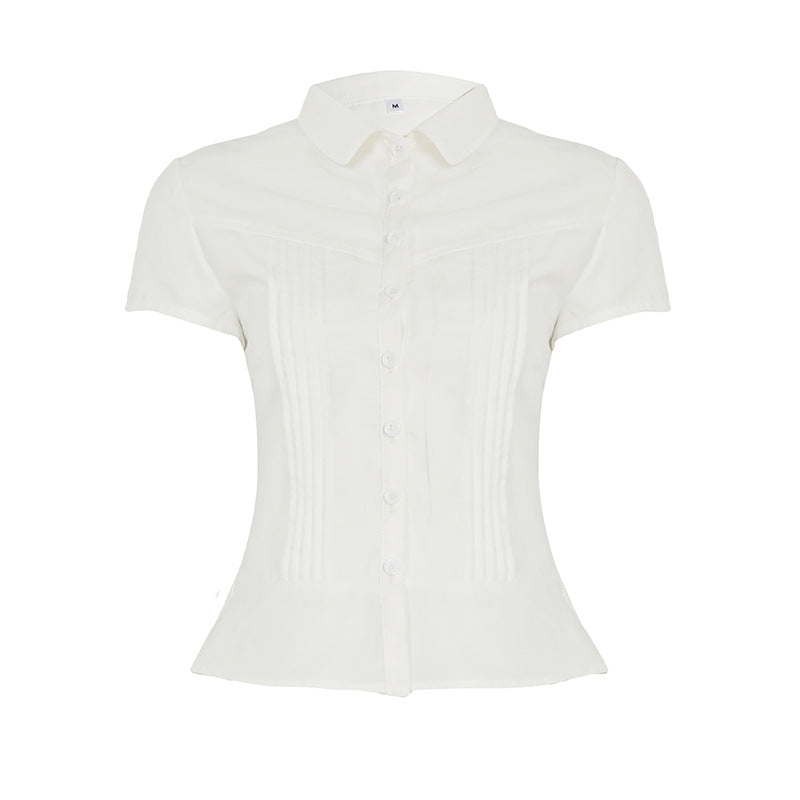 Dame kortärmad blus med eleganta veck och tydlig skärning Mirla-Eva Jonsson