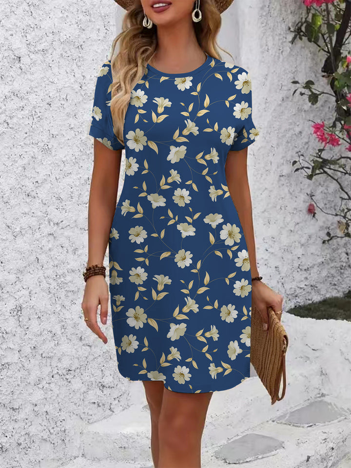 Dame kortärmad klänning med lekfullt flamingo-design och lös passform Mirla-Eva Jonsson