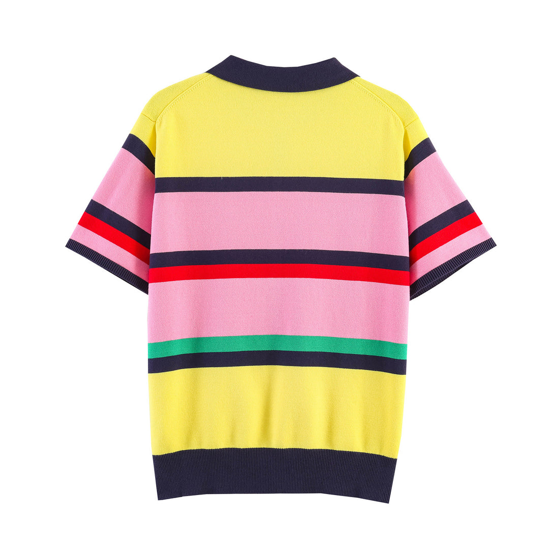 Dame kortärmad polo-shirt med färgglad randmönster Mirla-Eva Jonsson