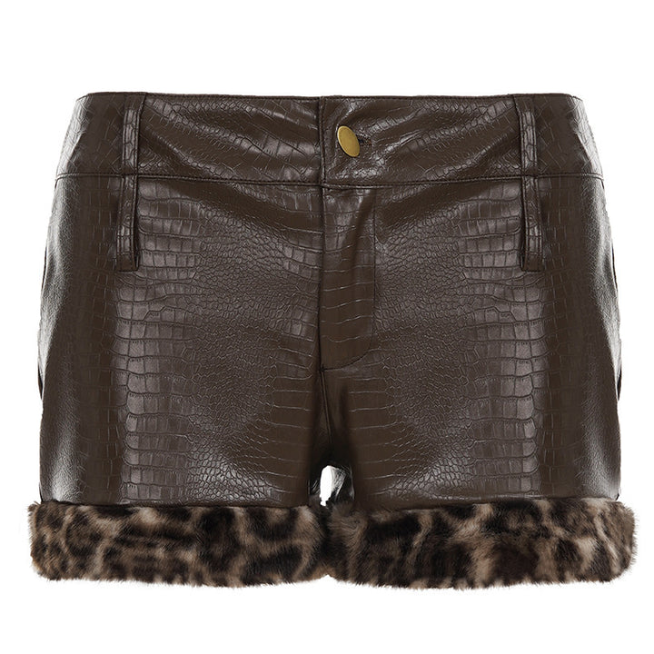 Dame läder shorts med leopard dekoration Mirla-Eva Jonsson