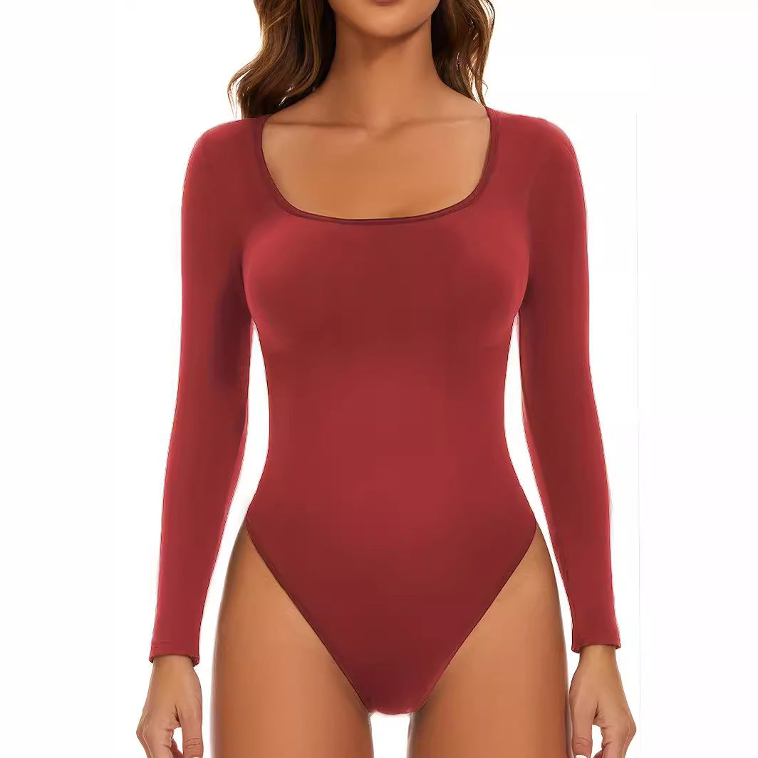 Dame långärmad bodysuit med djup rund halsringning och figurnära snitt Mirla-Eva Jonsson