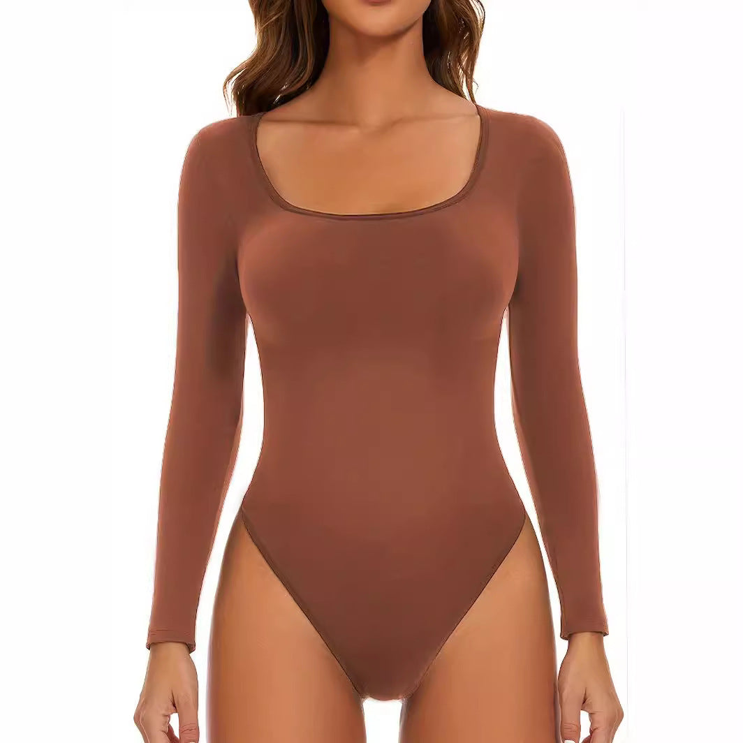 Dame långärmad bodysuit med djup rund halsringning och figurnära snitt Mirla-Eva Jonsson