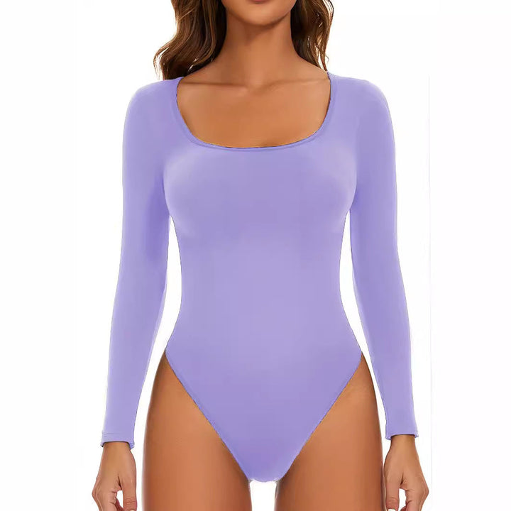 Dame långärmad bodysuit med djup rund halsringning och figurnära snitt Mirla-Eva Jonsson