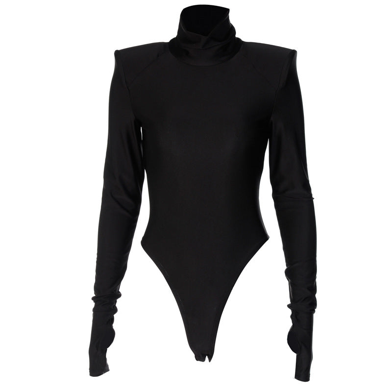 Dame långärmad bodysuit med hög krage och eleganta rynkor Mirla-Eva Jonsson