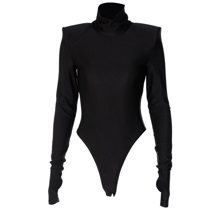 Dame långärmad bodysuit med hög krage och eleganta rynkor Mirla-Eva Jonsson