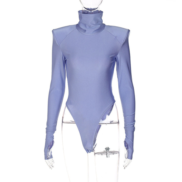 Dame långärmad bodysuit med hög krage och eleganta rynkor Mirla-Eva Jonsson