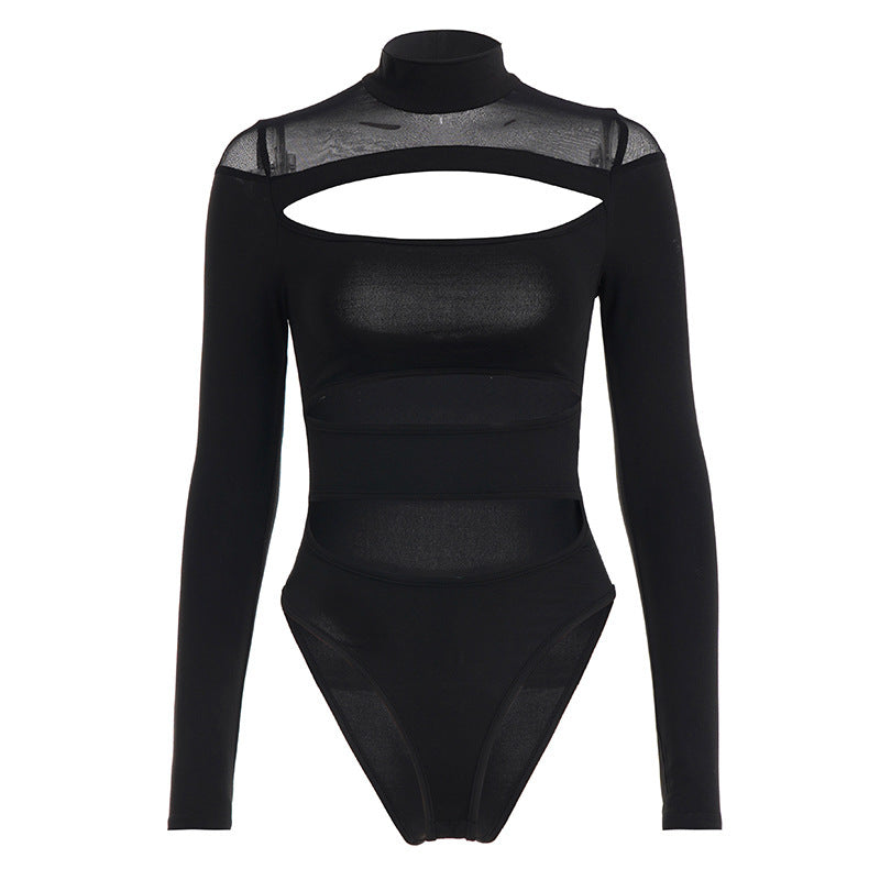 Dame långärmad bodysuit med raffinerad cut-out-design och elegant ståkrage Mirla-Eva Jonsson