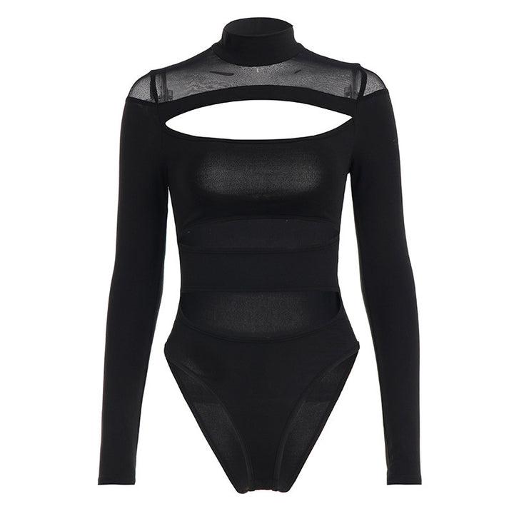 Dame långärmad bodysuit med raffinerad cut-out-design och elegant ståkrage Mirla-Eva Jonsson