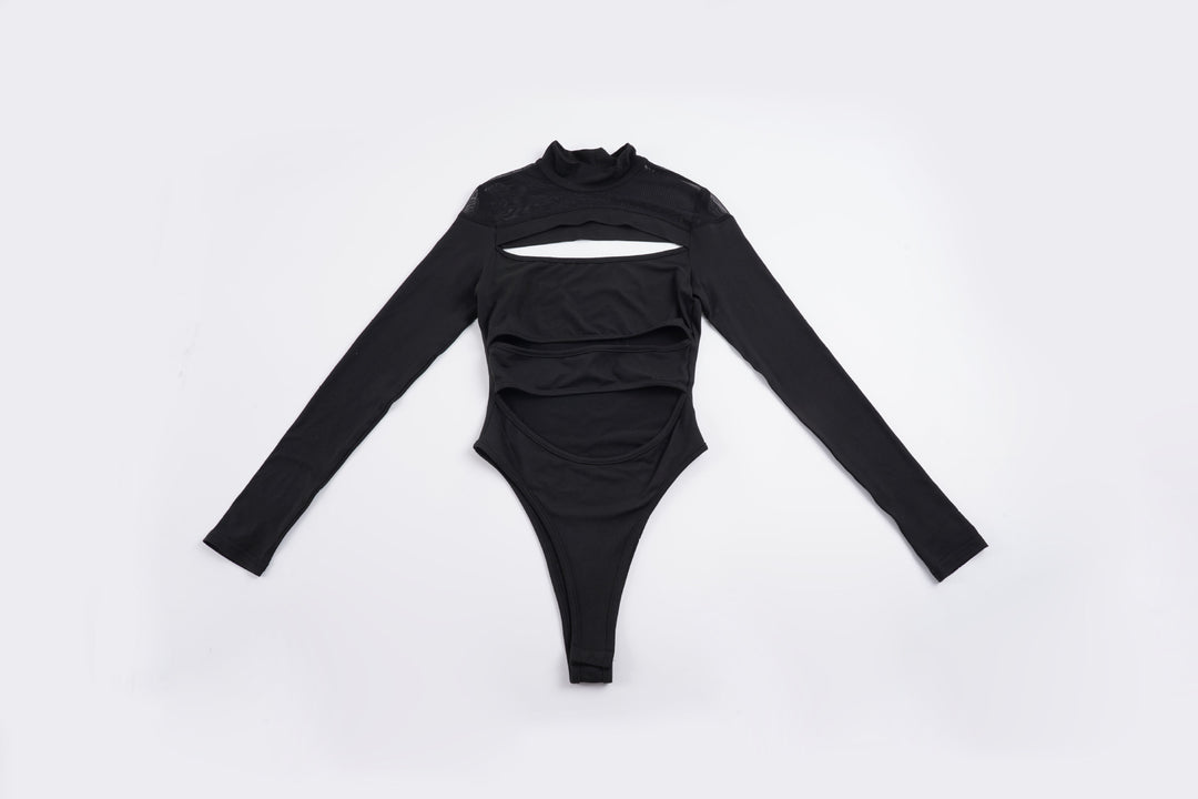 Dame långärmad bodysuit med raffinerad cut-out-design och elegant ståkrage Mirla-Eva Jonsson