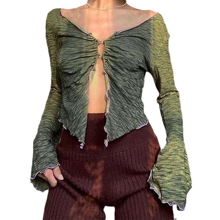 Dame långärmad tröja med asymmetrisk halsringning och detaljälskande cut-out Mirla-Eva Jonsson