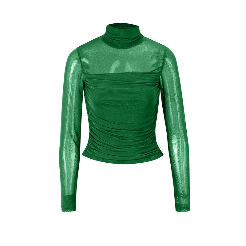 Dame långärmad tröja med elegant drapering och transparent design Mirla-Eva Jonsson
