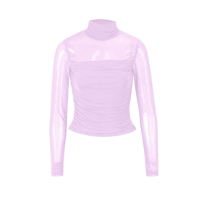 Dame långärmad tröja med elegant drapering och transparent design Mirla-Eva Jonsson