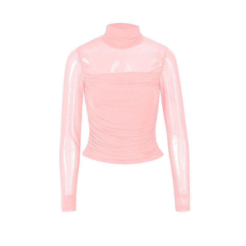 Dame långärmad tröja med elegant drapering och transparent design Mirla-Eva Jonsson