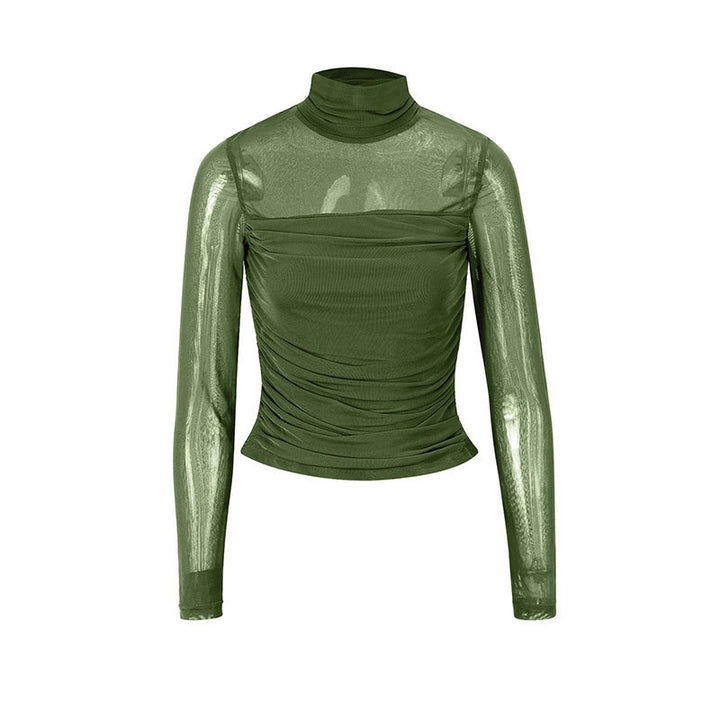 Dame långärmad tröja med elegant drapering och transparent design Mirla-Eva Jonsson