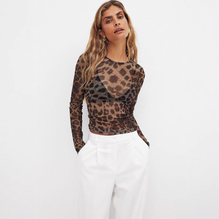 Dame långärmad tröja med transparent leopardmönster Mirla-Eva Jonsson